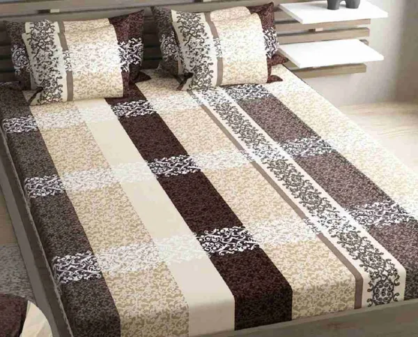 CREAM_AND_BROWN_Premium_Fitted_Bedsheet_with_2_Pillow_Covers_(72X78X_Up_to_10_Inches)_&_360_Degree_Elasticated